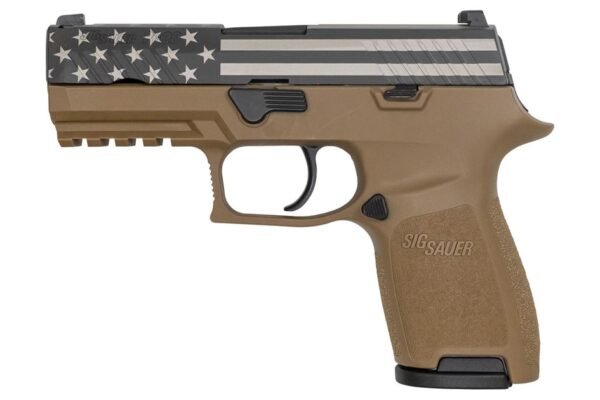 Sig Sauer P320 Compact 9mm with Laser Etched American Flag Slide and Coyote Tan Frame